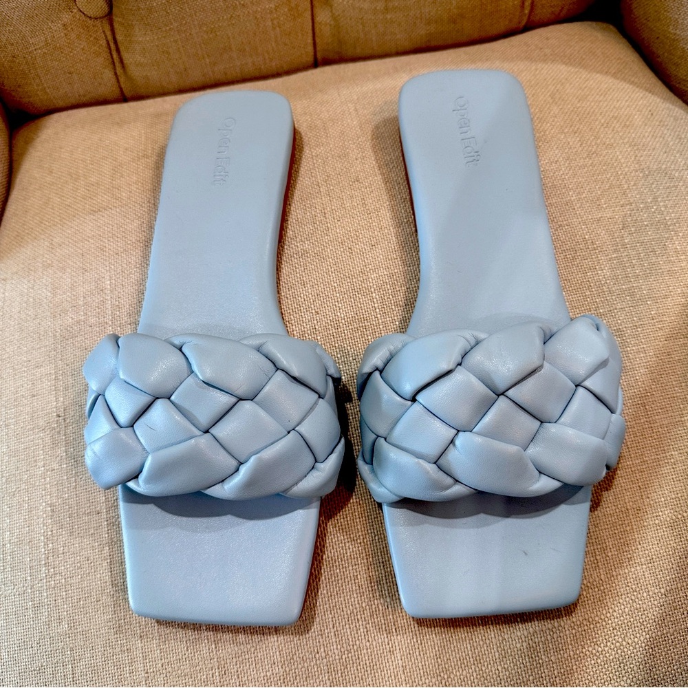 Open Edit NEW Leather Slide Sandals 9 Blue